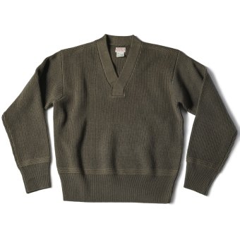 V neck military sweater olive