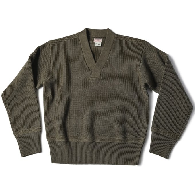 V neck military sweater olive