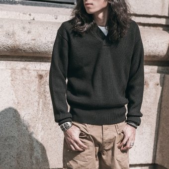 V neck military sweater black