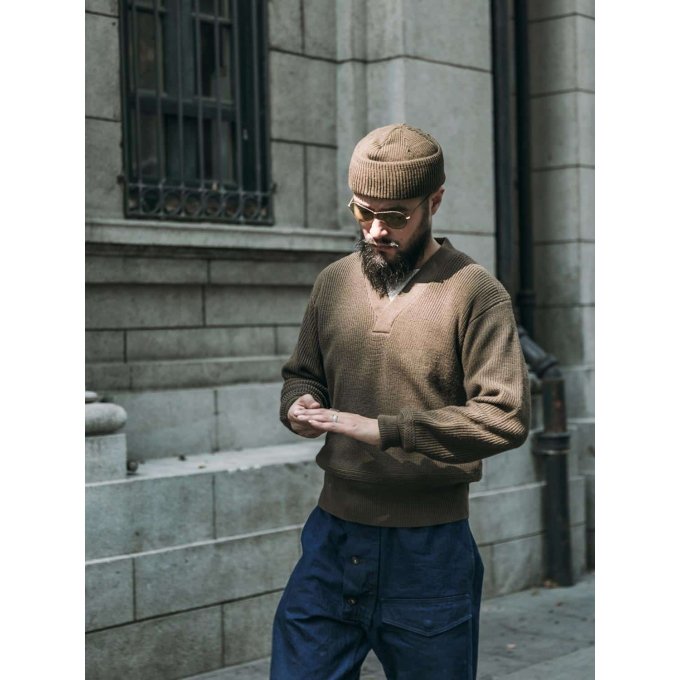 V neck military sweater