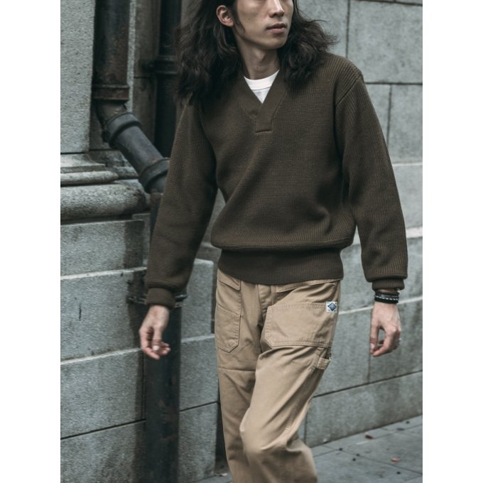 V neck military sweater