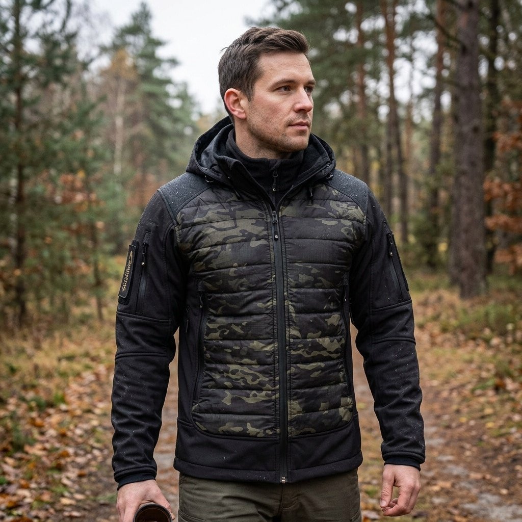 Black camo puffer jacket “Shadowstrike” S1