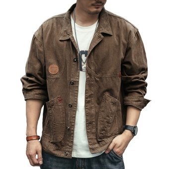 brown denim military jacket
