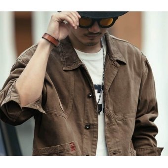 brown denim military jacket