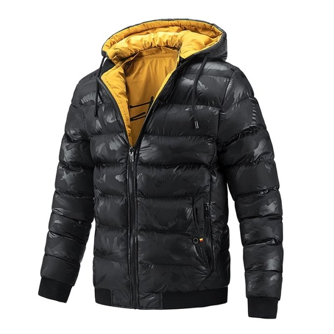 camo hooded puffer jacket Black