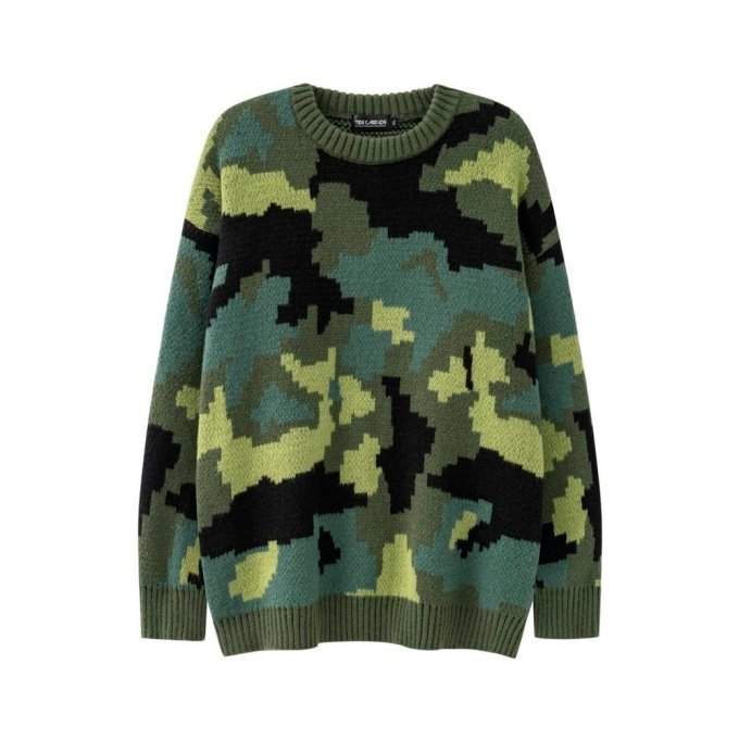 camo print sweater Y2K