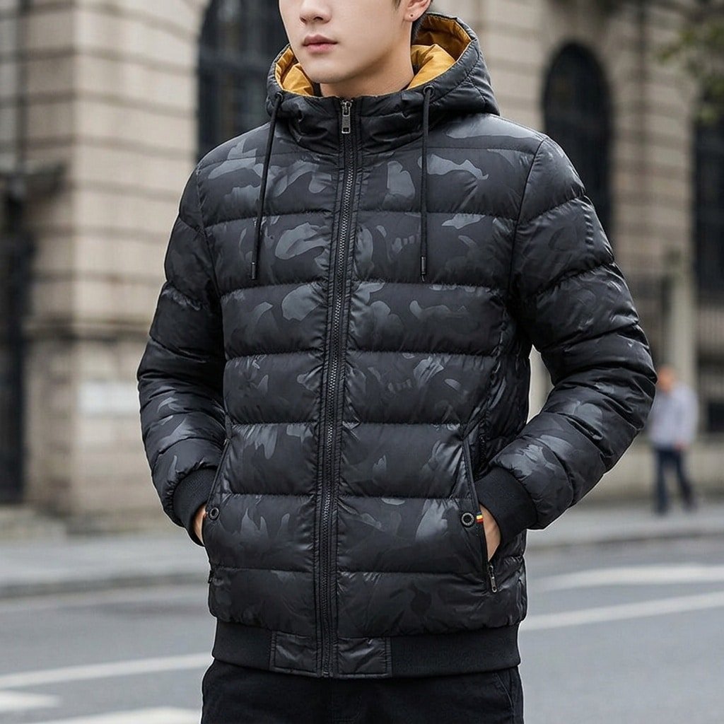Hooded camo puffer jacket “Nightshade” N4
