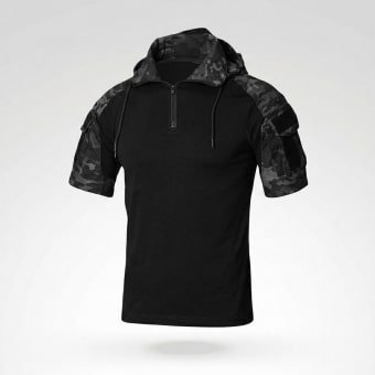 Short sleeve camo combat shirt with hood “Prizrak”