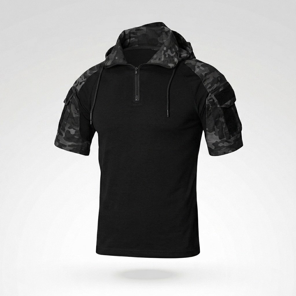 Short sleeve camo combat shirt with hood “Prizrak”