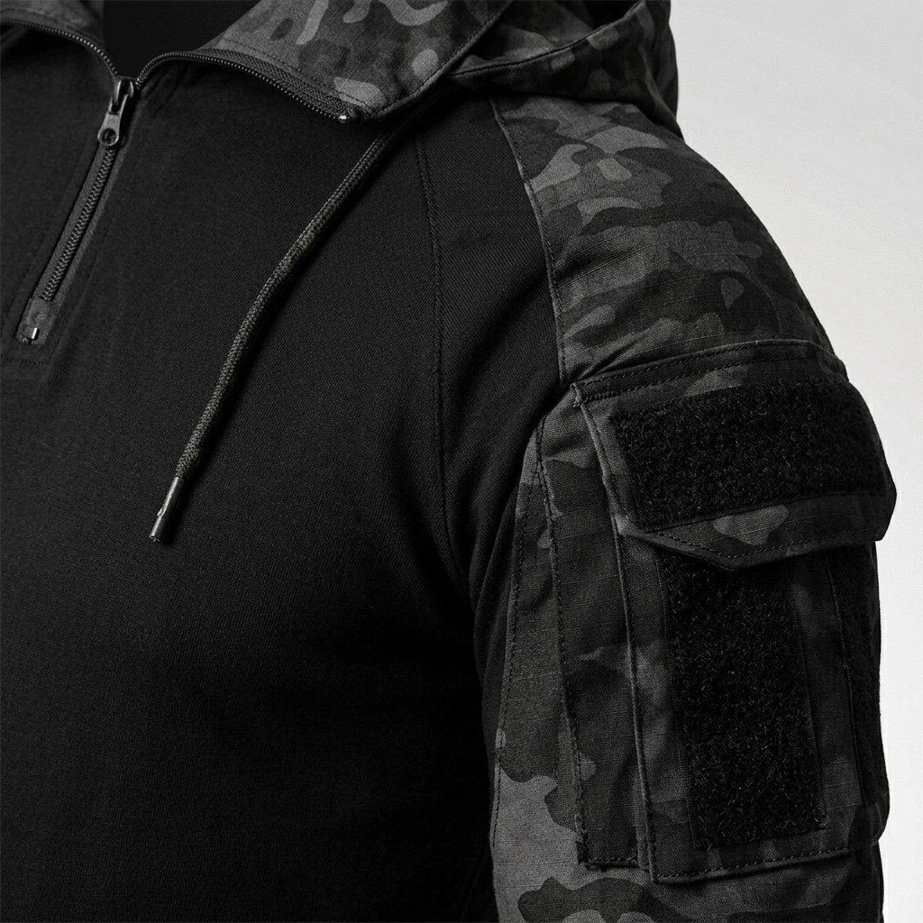Short sleeve camo combat shirt with hood “Prizrak”