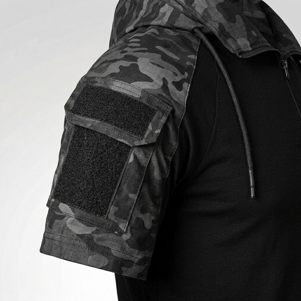 Short sleeve camo combat shirt with hood “Prizrak”
