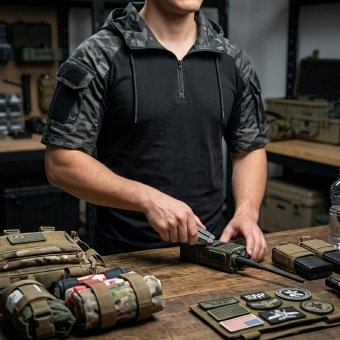 Short sleeve camo combat shirt with hood “Prizrak”
