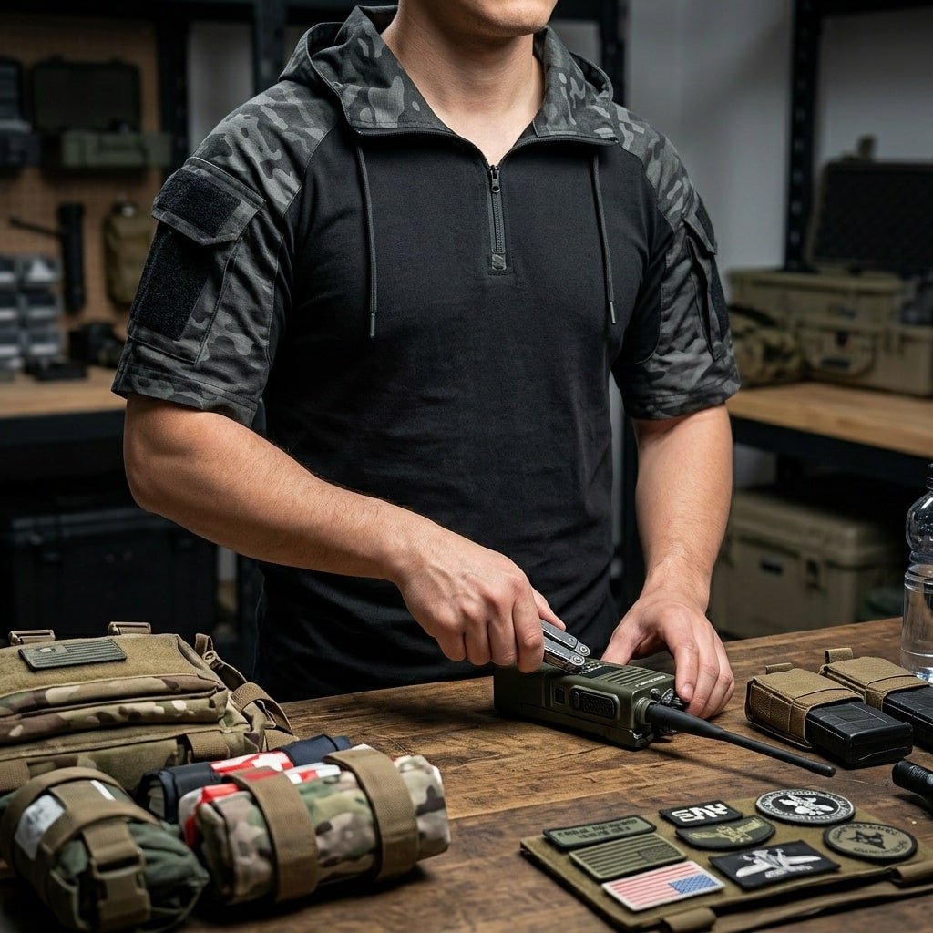 Short sleeve camo combat shirt with hood “Prizrak”