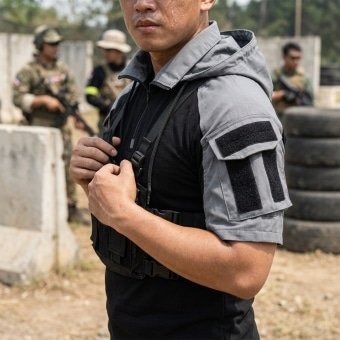 Short sleeve combat shirt with hood “Prizrak”