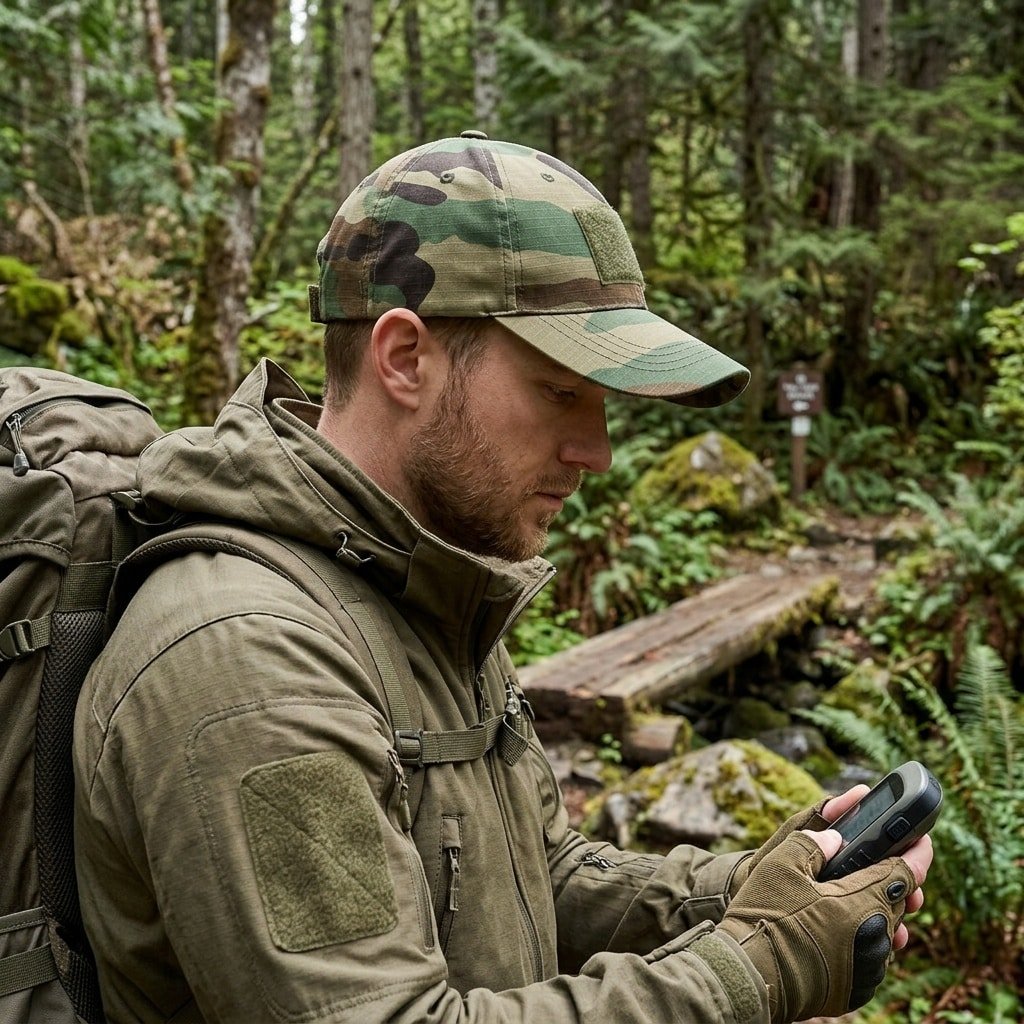 Woodland camo tactical cap