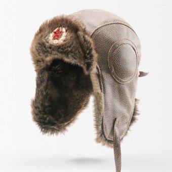 Leather russian winter hat Brown