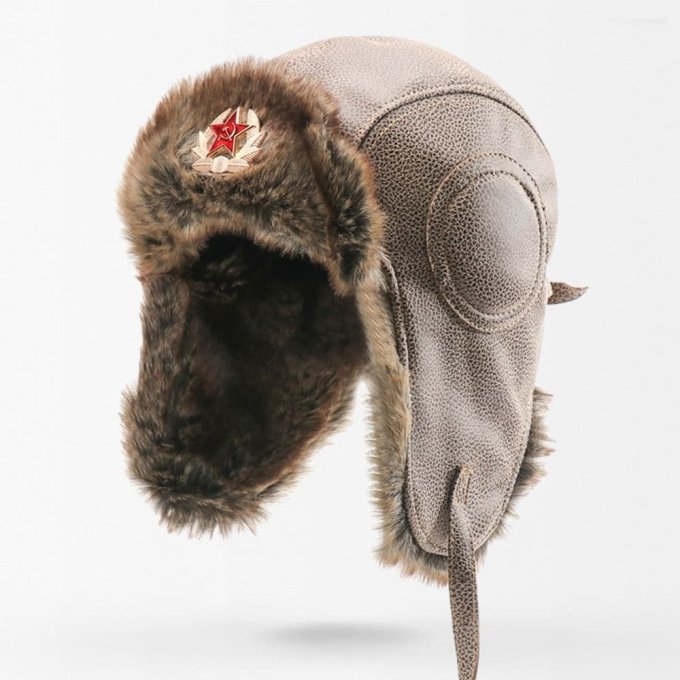 Leather russian winter hat Brown