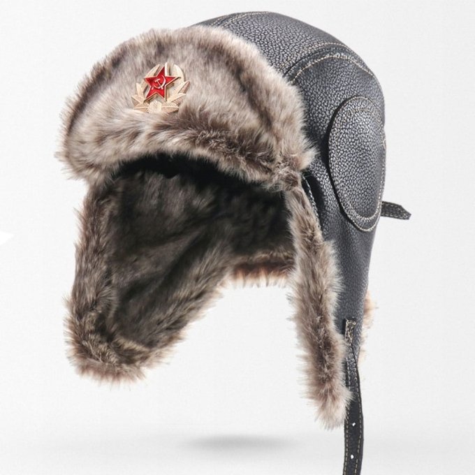 Leather russian winter hat Black
