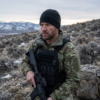Black tactical fleece beanie