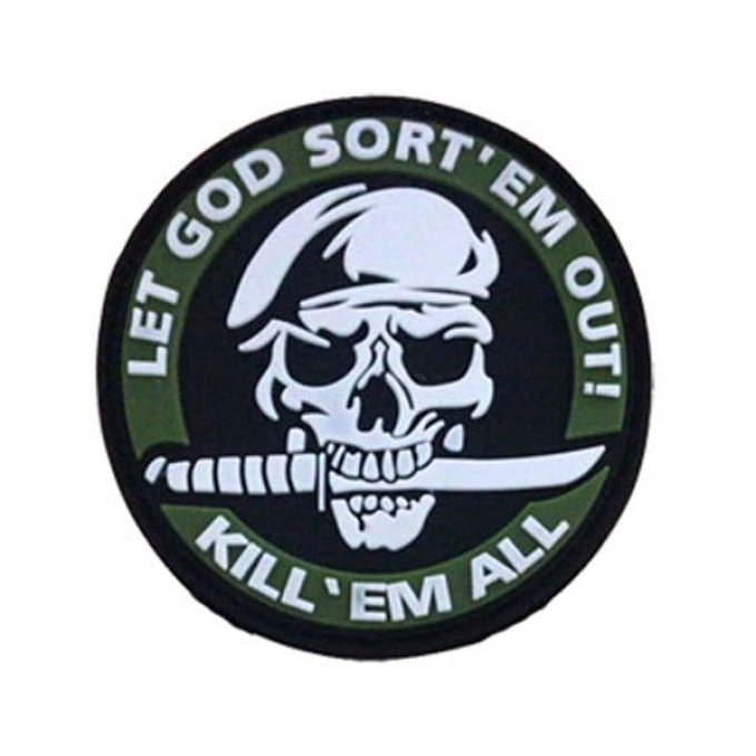 kill em all patch with skull Khaki PVC