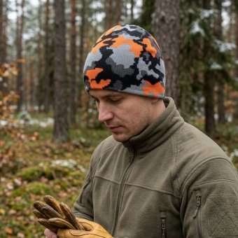 Orange camo knit beanie