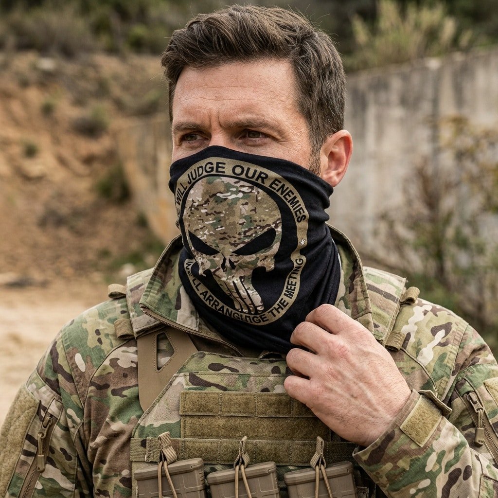 Skull neck gaiter “Metting with god”