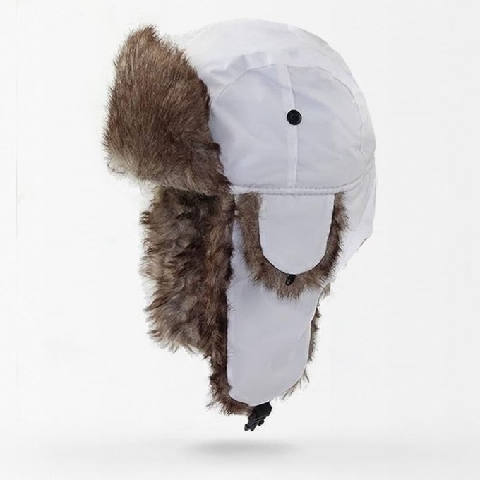 white trapper hat