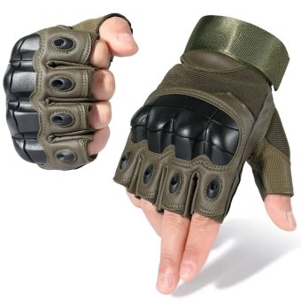 Half finger tactical gloves leather Olive