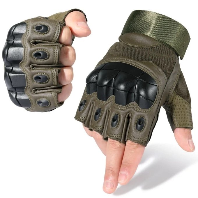 Half finger tactical gloves leather Olive