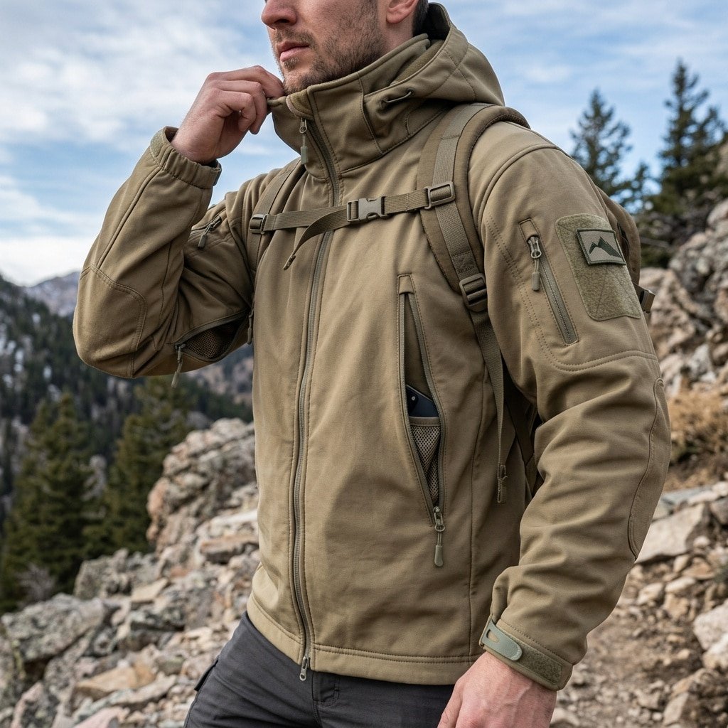 Khaki softshell jacket “Veter”