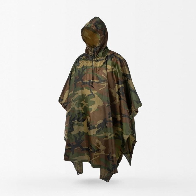 Woodland camo rain poncho