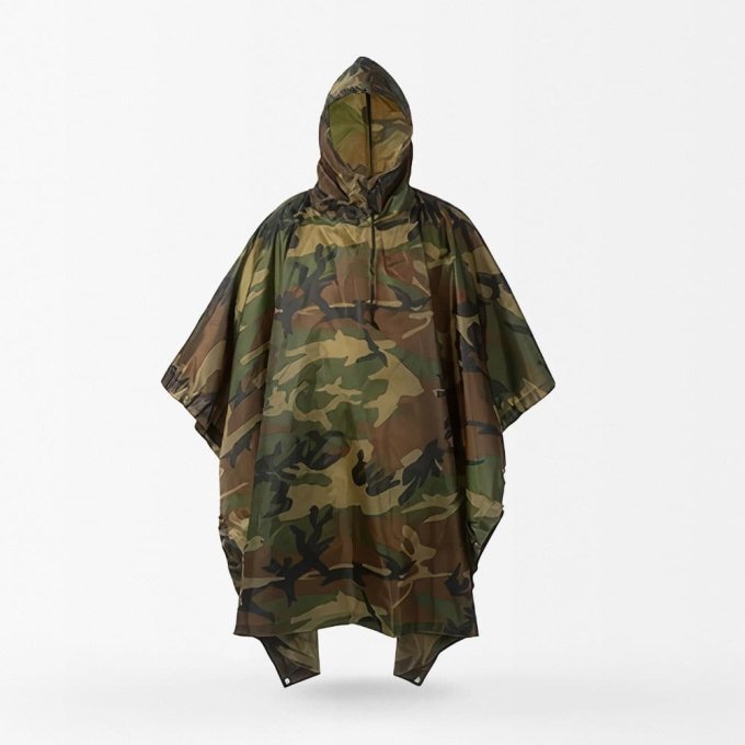 Woodland camo rain poncho