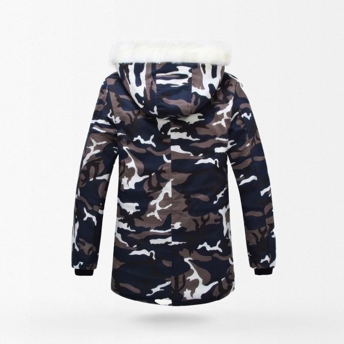 camouflage parka with fur hood