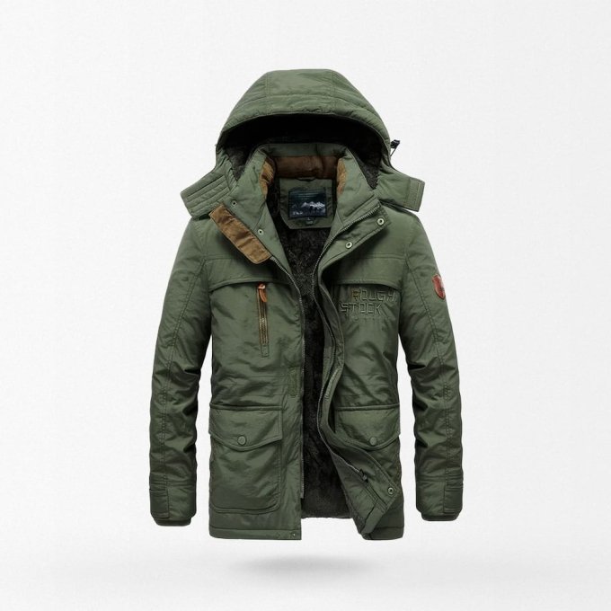 fleece lined military parka jacket OD Green