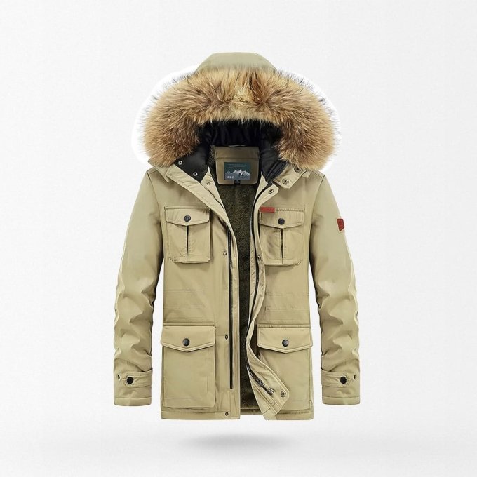 military parka jacket with fleece Beige
