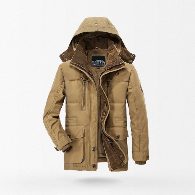 military parka jacket with fleece lining Khaki