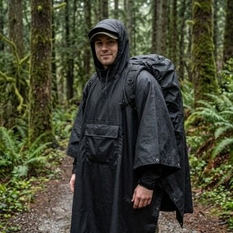 Waterproof military poncho black