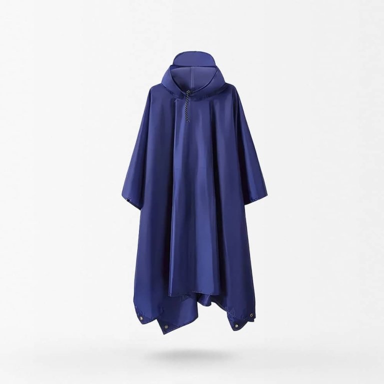 Hooded Poncho - Navy Merino - Wide Navy/White Stripe Trims - Pre-Order