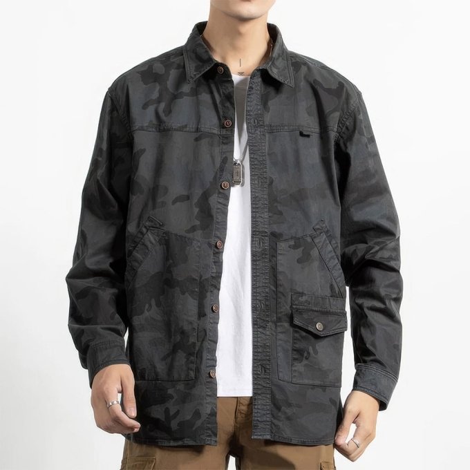 camo long sleeve button up shirt Grey