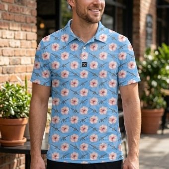 Hawaiian shirt guns and flowers