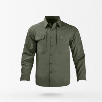 long sleeve military style button up shirt OD Green
