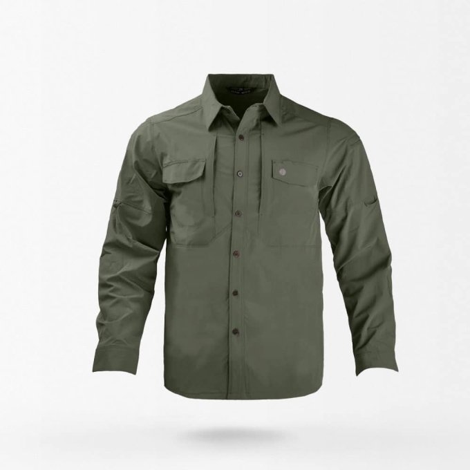 long sleeve military style button up shirt OD Green