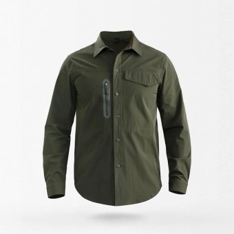 military button down shirt with zip pocket