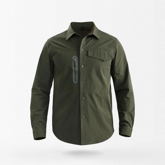 military button down shirt with zip pocket