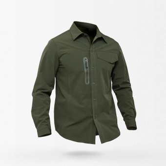 military button up shirt with zip pocket OD Green
