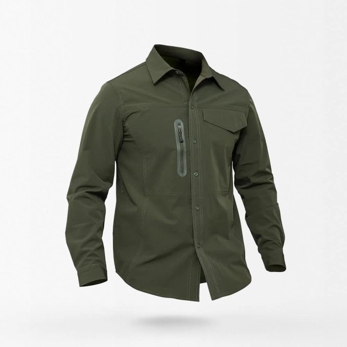 military button up shirt with zip pocket OD Green