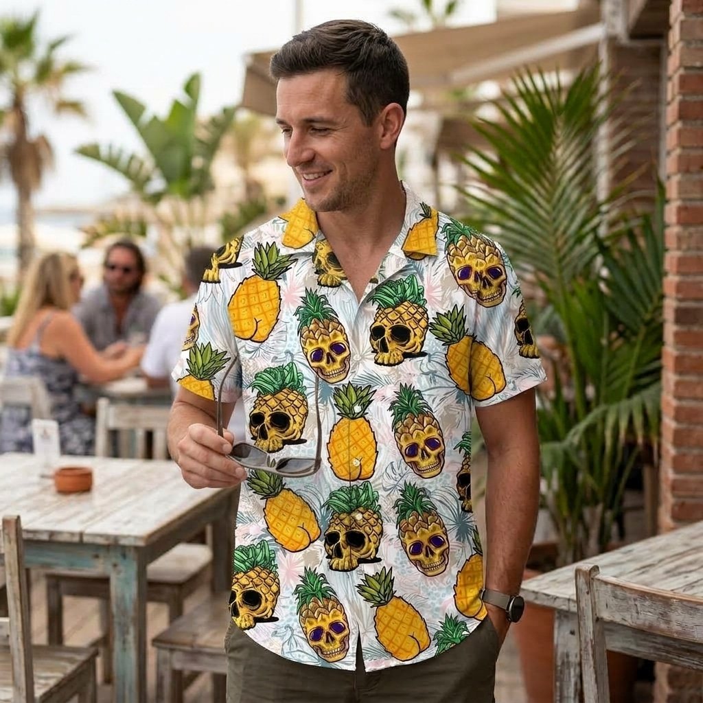 Pineapple skull hawaiian shirt