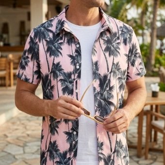 Pink hawaiian shirt with palm trees
