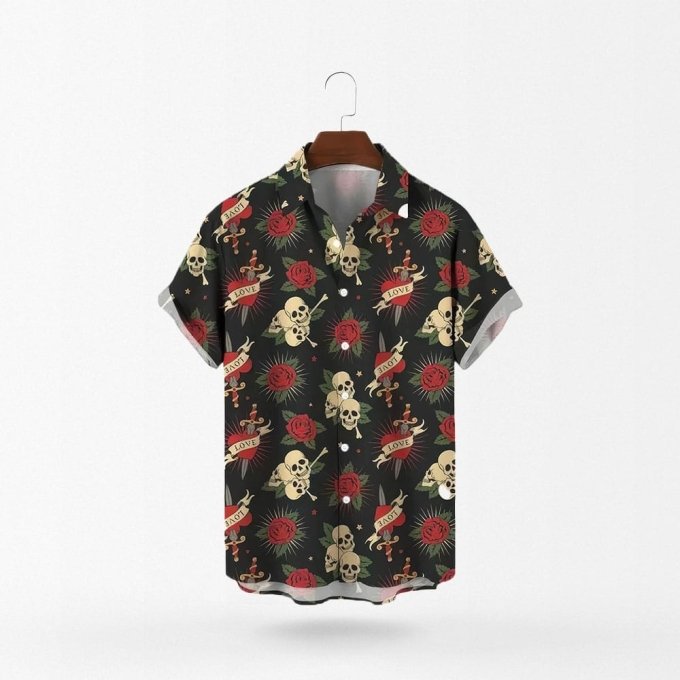 roses and skulls hawaiian shirt
