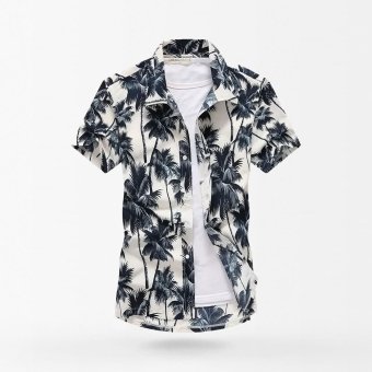 white hawaiian shirt with blue palm trees